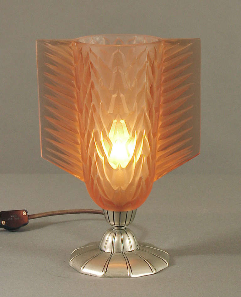 Pair of French Art Deco Peach Glass Table/Vanity Lamps by Sabino at 1stDibs