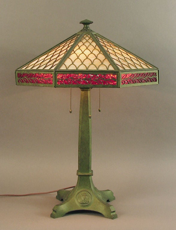 Bradley & Hubbard Table Lamp, Slag Glass Shade 1