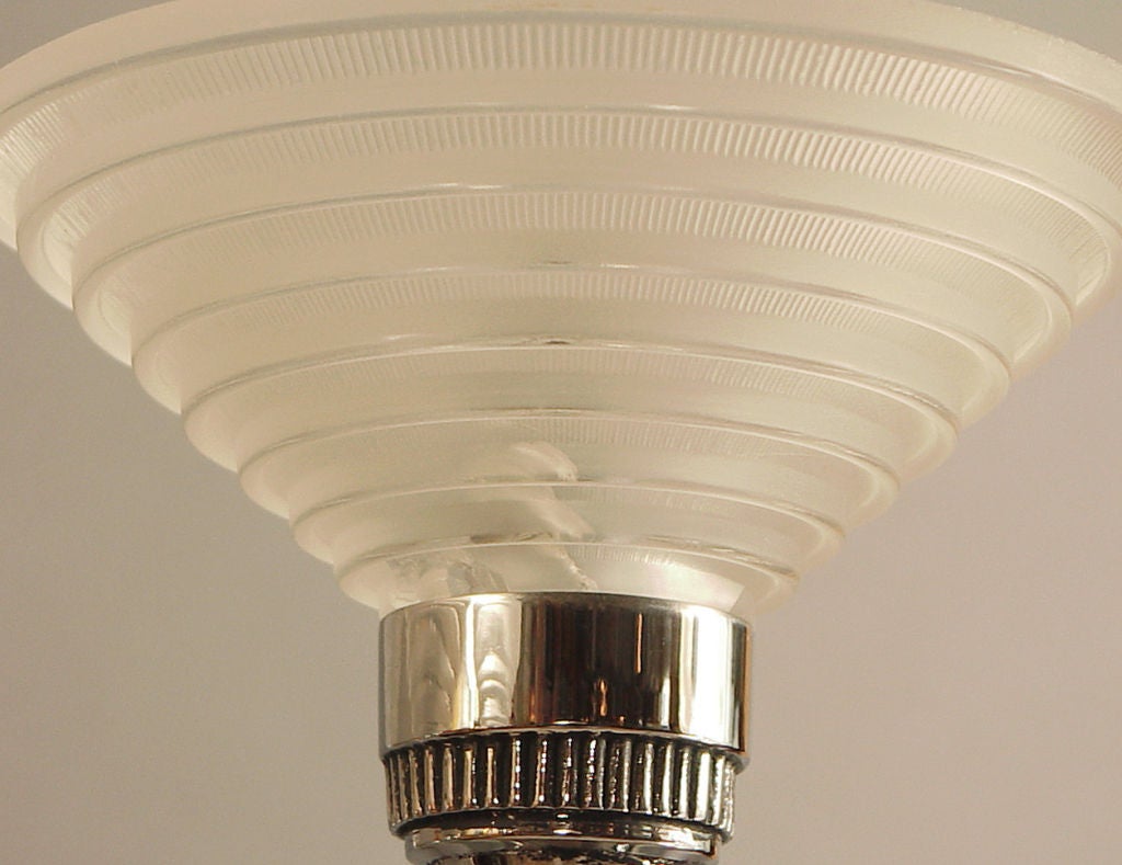French Art Deco Chandelier, Chrome & Modernist Glass by Leleu 3