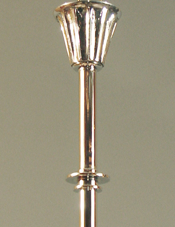 French Art Deco Chandelier, Chrome & Modernist Glass by Leleu 4