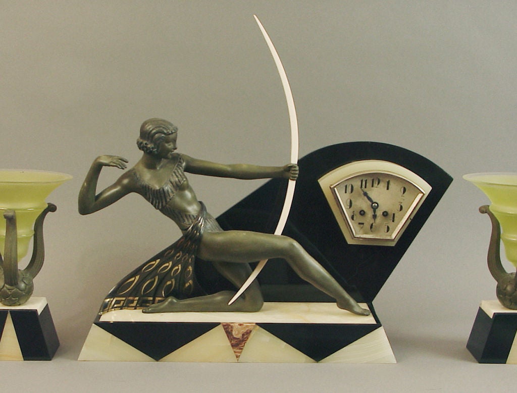 Diana the Huntress, legendary mythic figure, letting go her arrow at 5:53 Pacific time.  Yes, the clock’s been expertly renovated from stem to stern, chiming on the half hour and the hour (be advised, however, that after transport it might require a