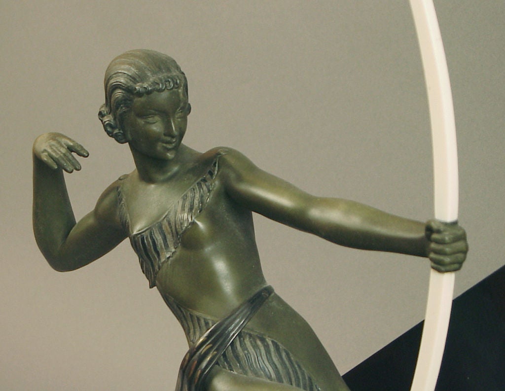 20th Century Diana the Huntress Sculpture, French Art Deco Clock, Garnitures