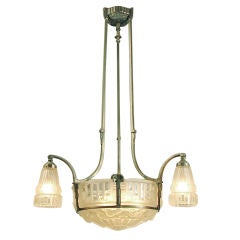 Formidable French Art Deco Chandelier, Bowl & 3 Lights by Robert