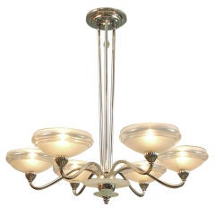 French Art Deco/Moderne Chromed 6-light Chandelier