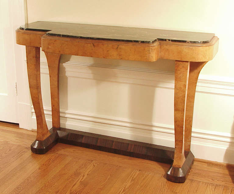 Elegant Portoro Marble Top French Art Deco Console, Exotic Hardwood
