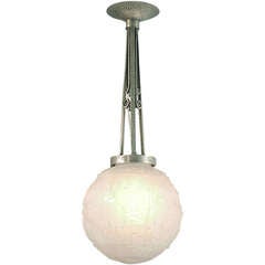 French Wrought Iron Art Deco Flush-mount Chandelier with Glass Ball Shade