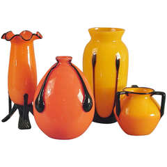 Quartet of Michael Powolny Art Deco Glass Vases, Applied Decorations