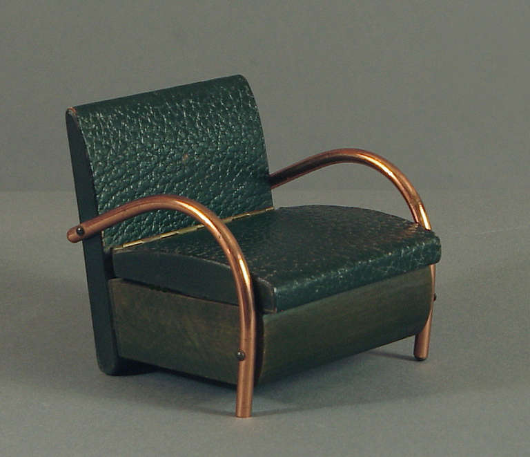 How exciting when our antiques world offers up some pure fun! This armchair -- aka jewelry box (or, perhaps, cigarette box -- strikes that resonant and welcome chord.  Not only beautifully conceived, but equally beautifully constructed -- but what