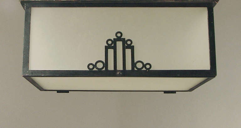 French Art Deco Wrought Iron Flush Mount Lighting Box