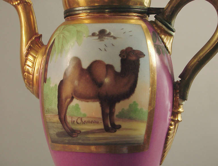 Neoclassical A Fine Paris Porcelain Tea or Coffee Pot with Camels -- the Handle Replaced For Sale