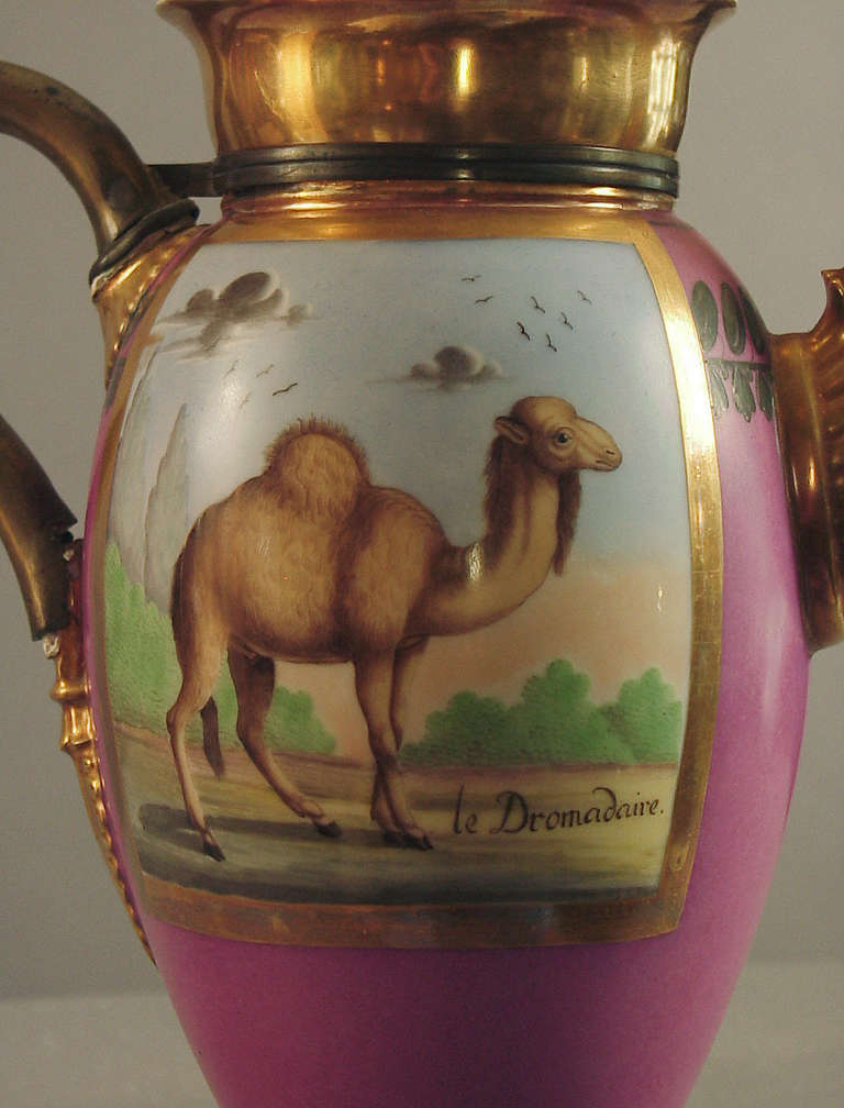 A Fine Paris Porcelain Tea or Coffee Pot with Camels -- the Handle Replaced In Good Condition For Sale In San Francisco, CA