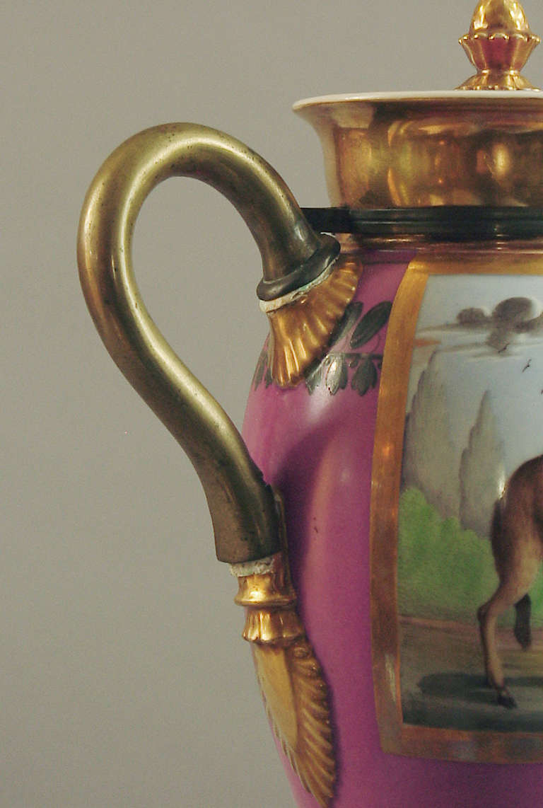 19th Century A Fine Paris Porcelain Tea or Coffee Pot with Camels -- the Handle Replaced For Sale