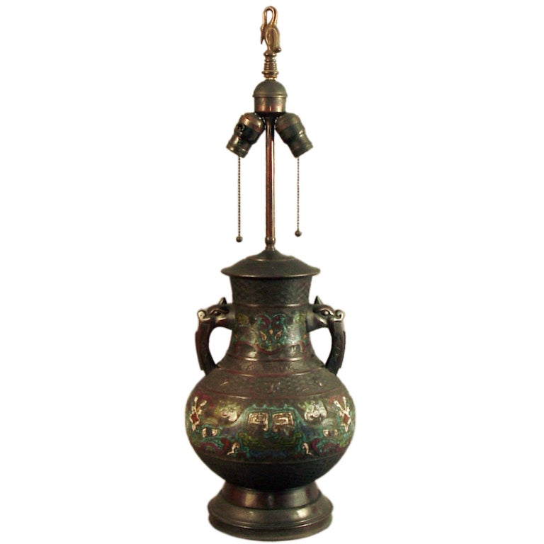 Elegant Chinese Champleve Table Lamp For Sale