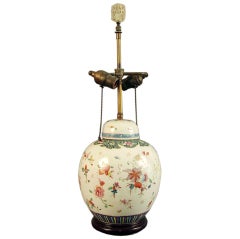 Antique Highly Decorated Chinese Ginger Jar Lamp Base on Wood Stand