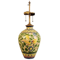 Italian Ceramic Lamp Base with Birds, Flowers, Provencale colors