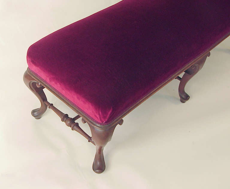 American Victorian Bench or Settee, Refinished and Reupholstered in Red Velvet For Sale