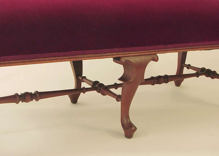 Victorian Bench or Settee, Refinished and Reupholstered in Red Velvet In Excellent Condition For Sale In San Francisco, CA