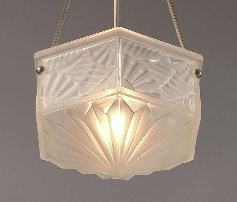 Hexagonal Degué Lighting Bowl/Pendant with Spectacular Art Deco Design Motifs 1