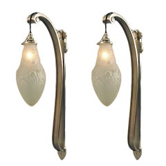 Vintage Extraordinary & Unusual French Art Deco Wall Sconces in Nickel