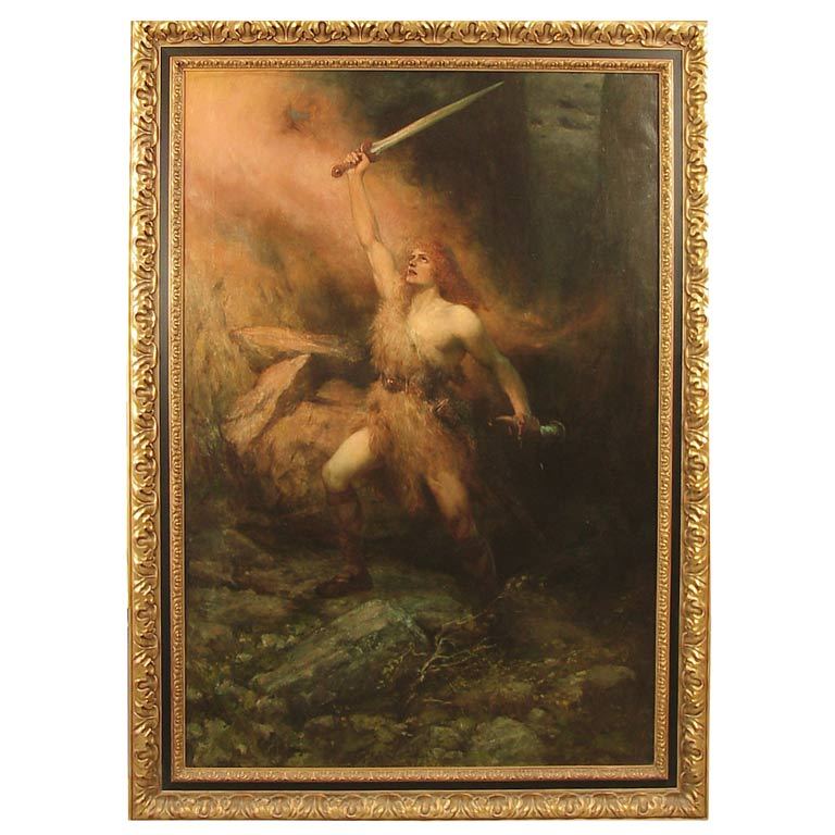 "Siegfried" Wagnerian Opera Oil Painting by Leeke For Sale