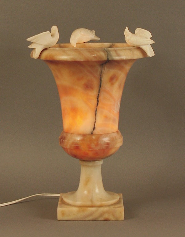 French Art Deco Alabaster Table Lamp with Birdbath Motif For Sale 3