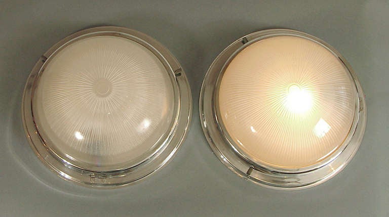 Two French Art Deco Era Holophane Lights, Wall or Ceiling Mount