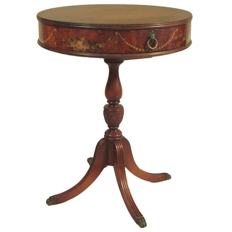 Handdecorated (painted) Duncan Phyfe Drum/Side Table w/drawer at 1stdibs