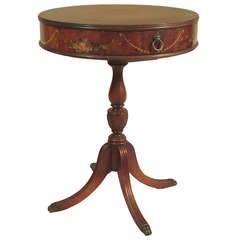 Vintage Hand-decorated (painted) Duncan Phyfe Drum/Side Table w/drawer