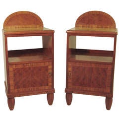 French Art Deco Night Stands, Exotic Hardwood Burl