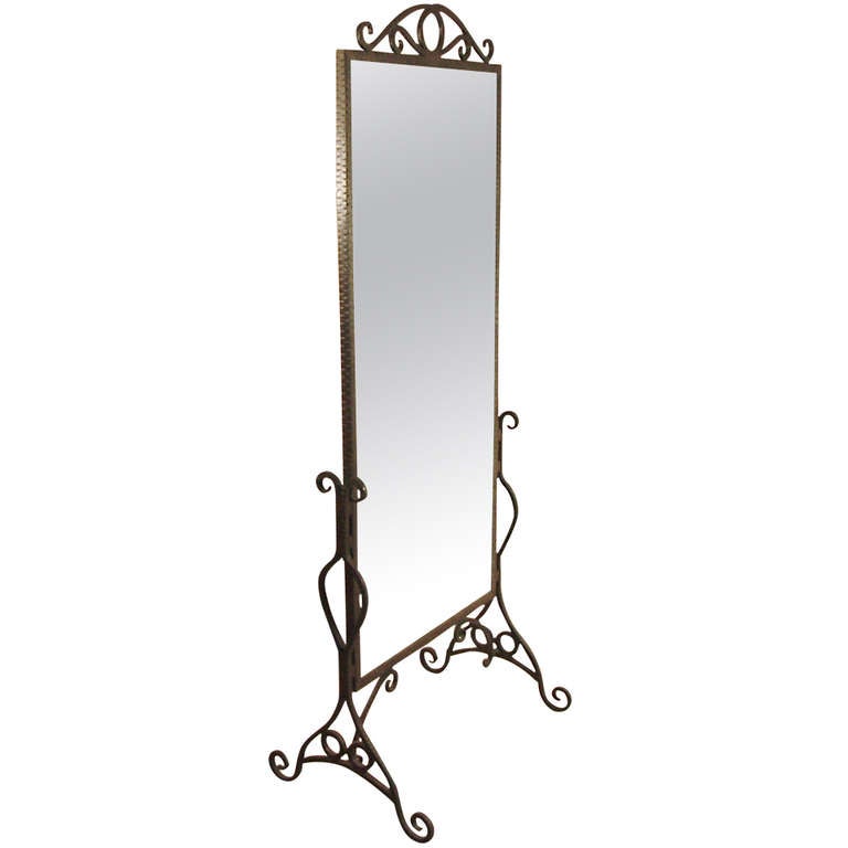 French Art Deco Wrought Iron Standing Mirror For At 1stdibs