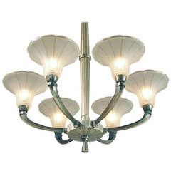 Antique A Most Handsome Six-light French Art Deco Chandelier Signed Coduri