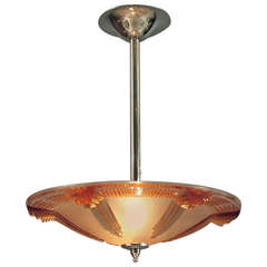 A Special Flush-mount Peach Glass Chromed French Art Deco Lighting Bowl
