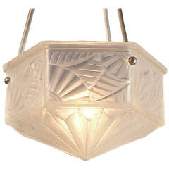 Hexagonal Degué Lighting Bowl/Pendant with Spectacular Art Deco Design Motifs