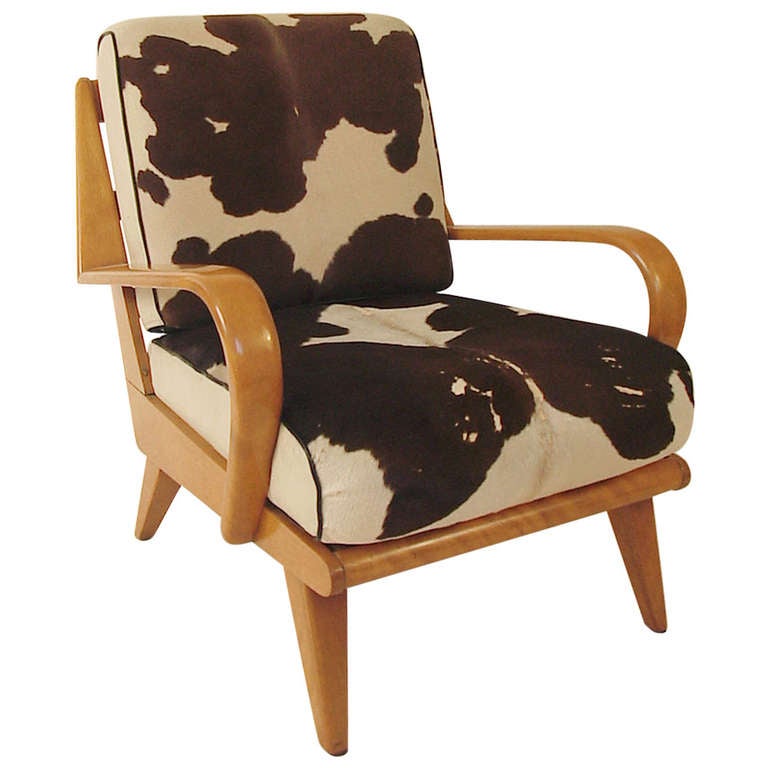 Cowboy Heaven: Comfy Heywood Wakefield Armchair with Calfskin Cushions For Sale
