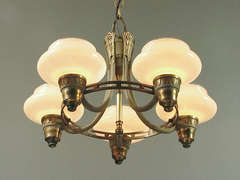 Vintage American Art Deco 5-light Chandelier with Crystal Beads