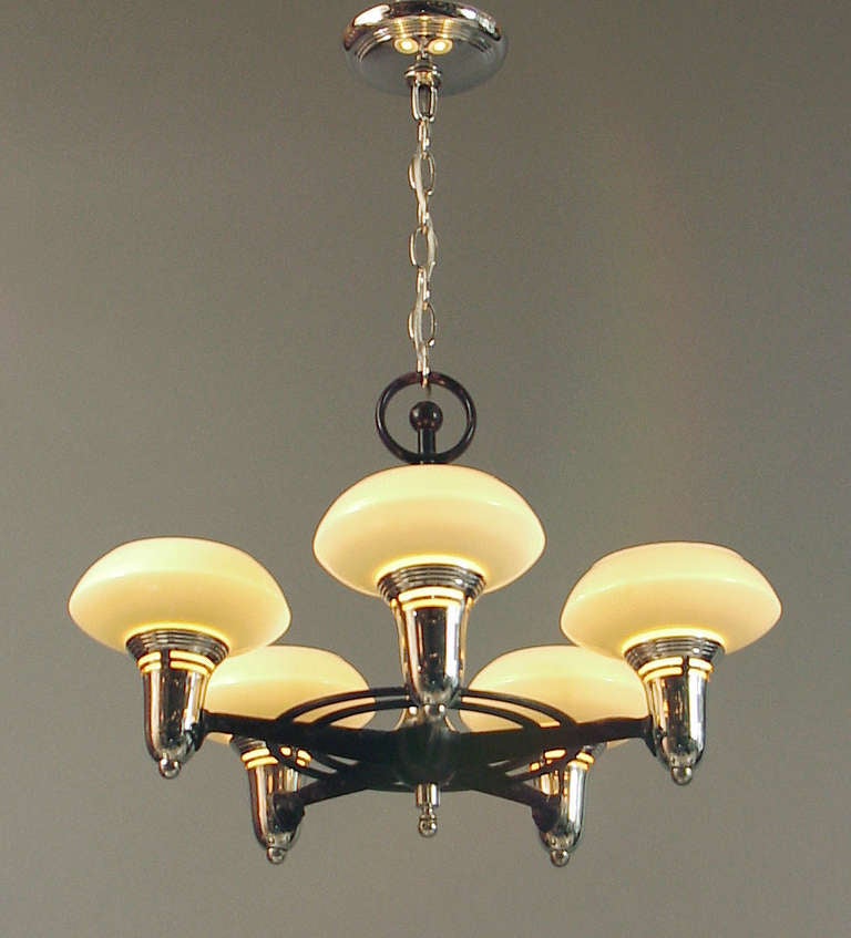 Mid-20th Century Tops American Art Deco 5-light Chandelier verging on the Modernist!