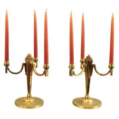 Pair of High Style French Art Deco 3-Prong Candelabra