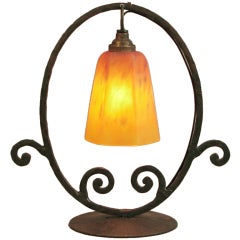 French Art Deco Table Lamp with Schneider Art Glass Shade