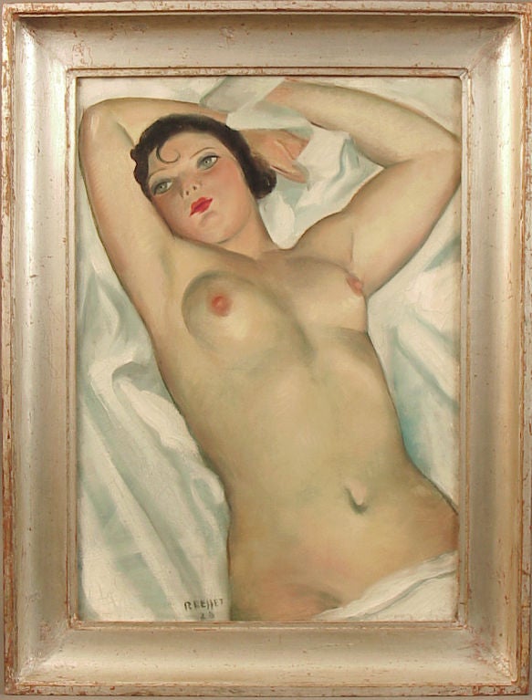 Rene Besset’s Nu Allonge, French Art Deco Painting Oil on Canvas 1