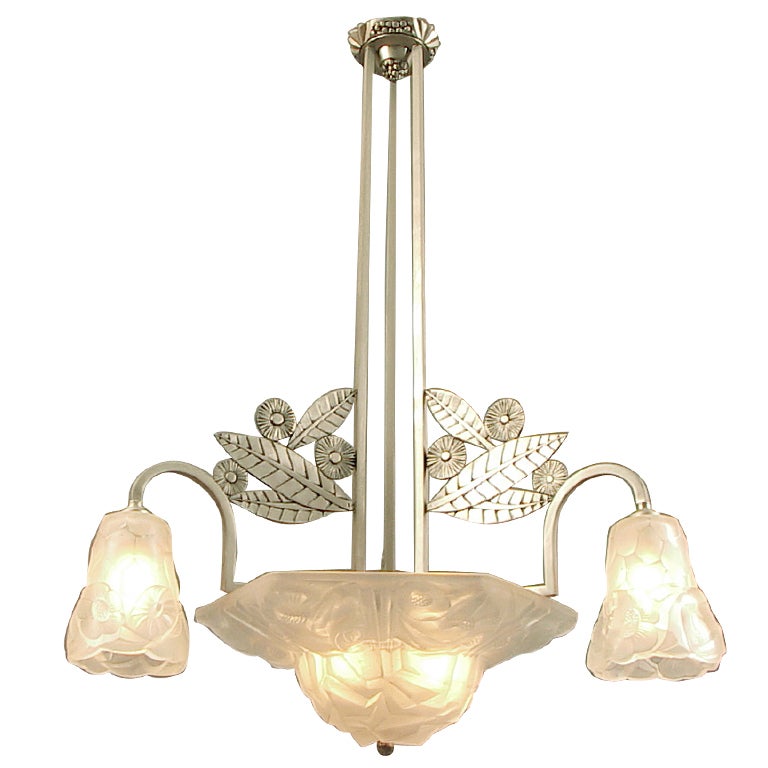 An Outrageously Decorous Degué French Art Deco Chandelier For Sale