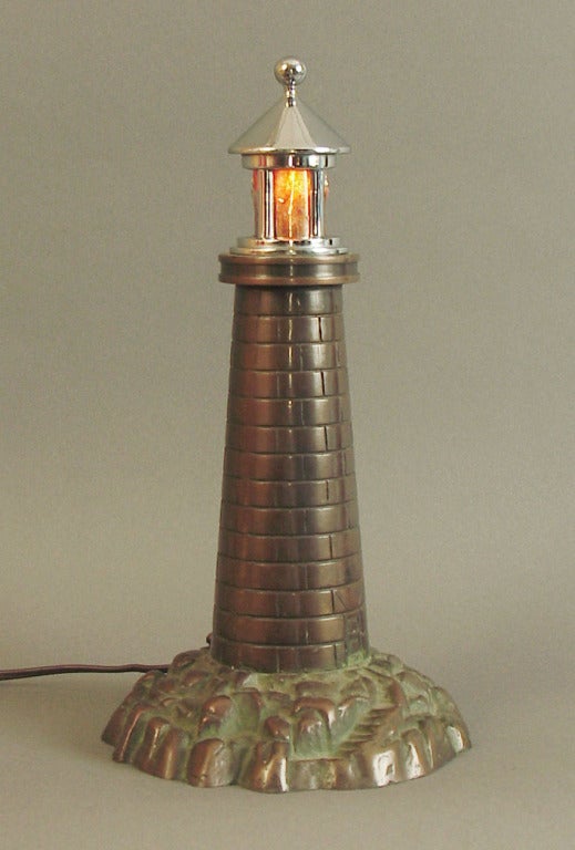 Solid Bronze Art Deco Lighthouse Lamp with Chrome Top at 1stDibs