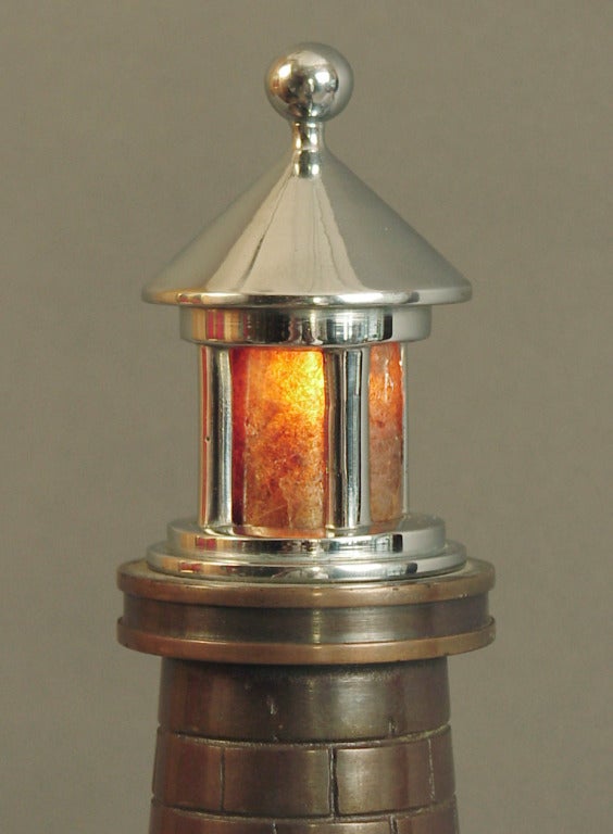 Solid Bronze Art Deco Lighthouse Lamp with Chrome Top In Excellent Condition In San Francisco, CA