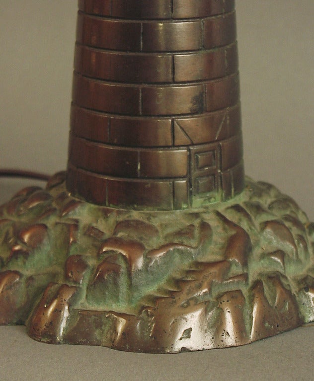 Solid Bronze Art Deco Lighthouse Lamp with Chrome Top 1