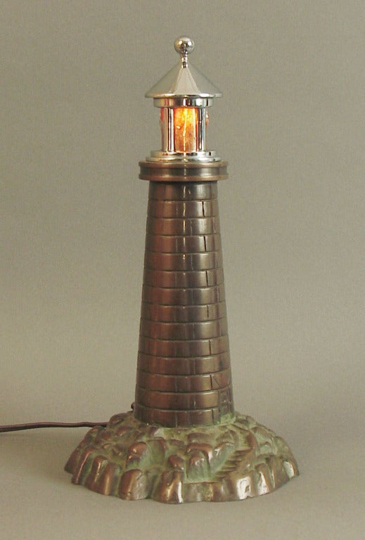 Solid Bronze Art Deco Lighthouse Lamp with Chrome Top 3