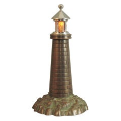 Vintage Solid Bronze Art Deco Lighthouse Lamp with Chrome Top