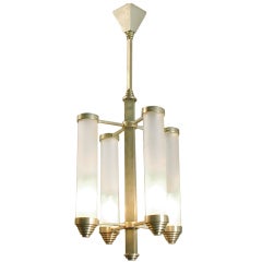 French Art Deco Modernist Chandelier with Etched Glass Tubes