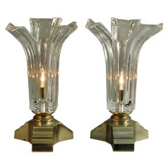 Pair of Mid Century Heavy Crystal Glass Table Lamps