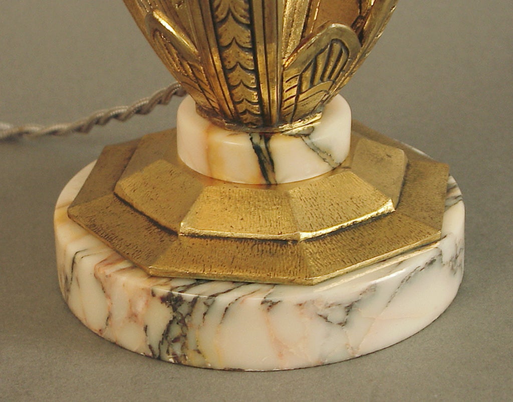 Ormolu Gilded Bronze/Marble French Art Deco Table Lamp Schneider Shade