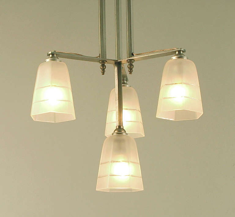 Petite French Art Deco 4-light Chandelier, Spare & Practical