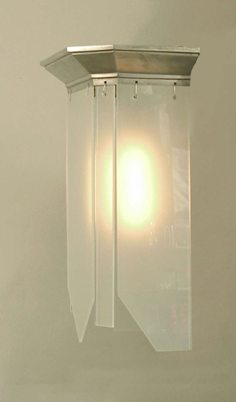 French Art Deco Wall Sconces with Dangling Frosted Glass Panels